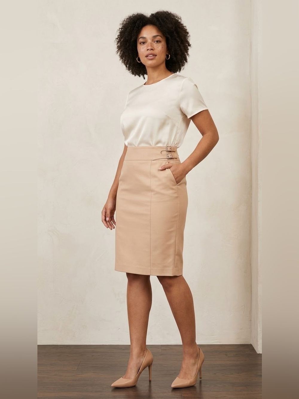 Lauren Ralph Lauren Beige Tailored Pencil Skirt Sz 4 | Equestrian Preppy Workwea